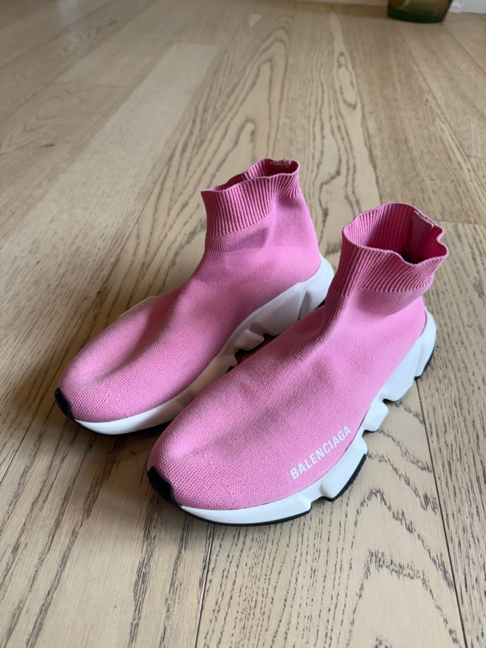 Balenciaga Pink Knit Sock-Style Slip-On Sneakers